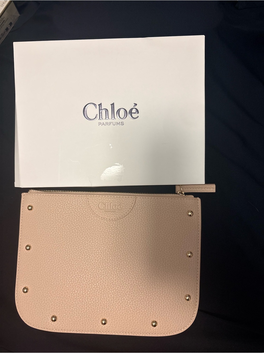 Chloé Blush Pink Pebbled Leather Zip Wristlet with Gold Studs